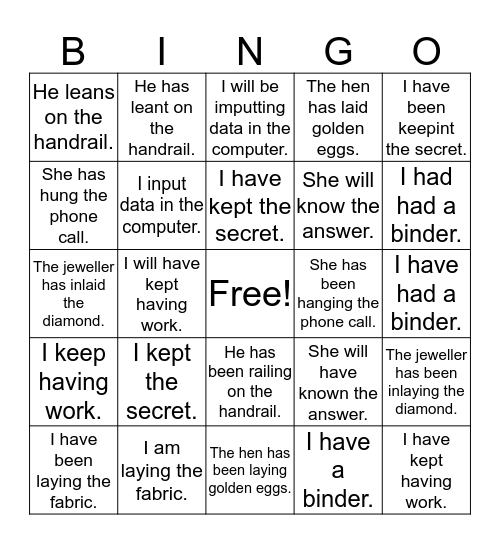 Test Review Bingo Card