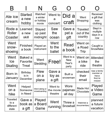 Winter Break Bingo Card