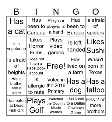 Waterford Bingo Card
