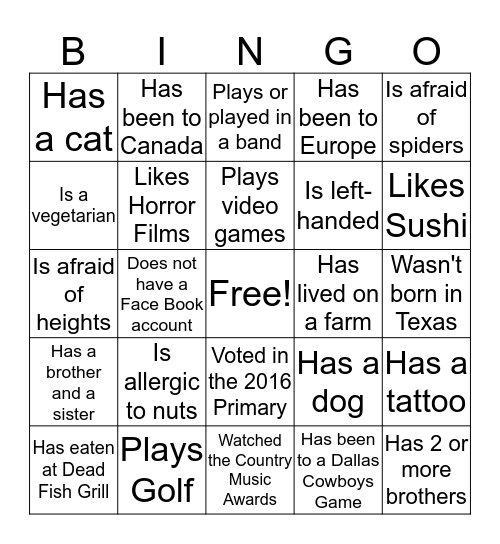 Waterford Bingo Card