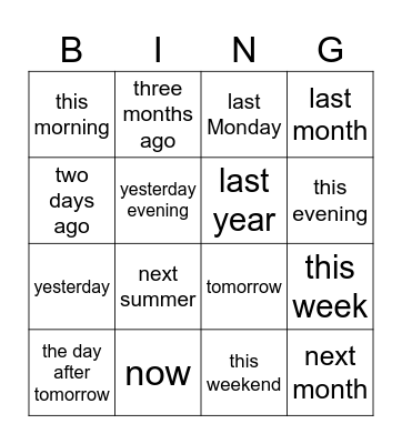Time Expressions Bingo Card