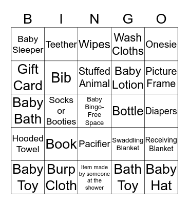 Bingo to Celebrate Baby McGowan Bingo Card