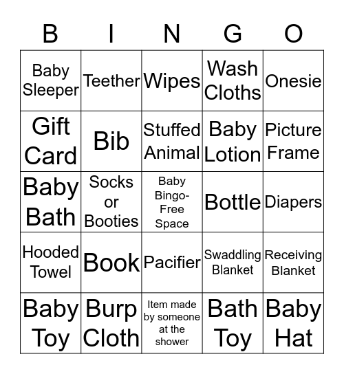 Bingo to Celebrate Baby McGowan Bingo Card