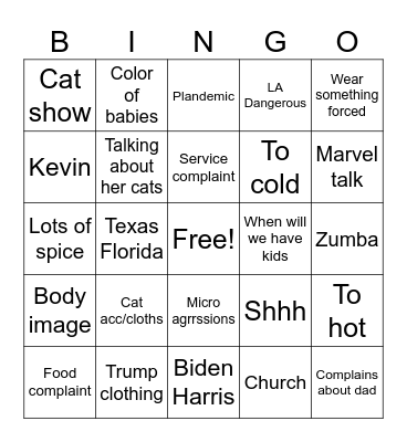 Fun with mom and dad Bingo Card