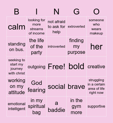 I AM Bingo Card