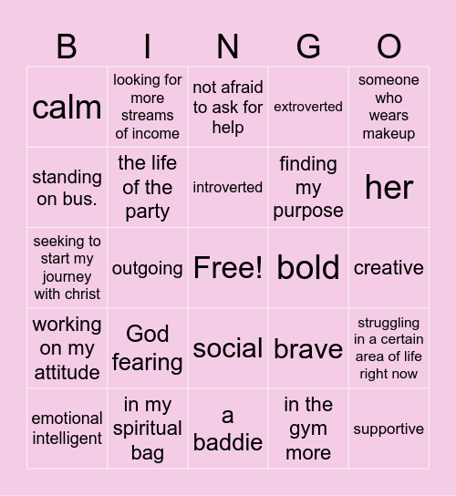 I AM Bingo Card