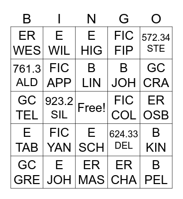 Call Number Bingo Card