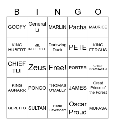 DISNEY FATHERS Bingo Card