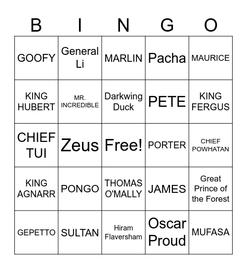 DISNEY FATHERS Bingo Card