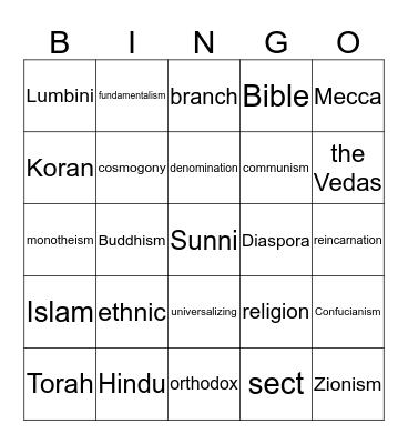 Religion Bingo Card