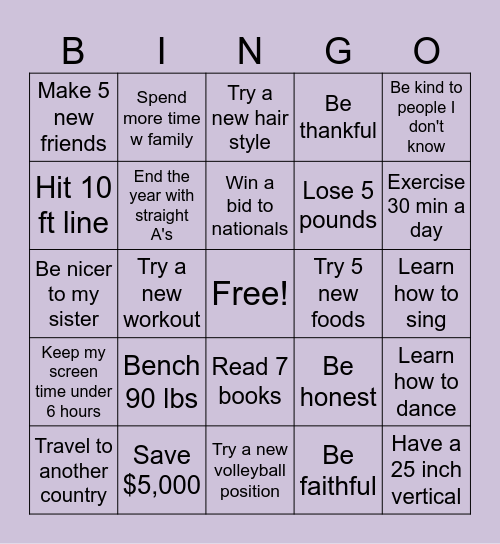 New Year's Bingo Card