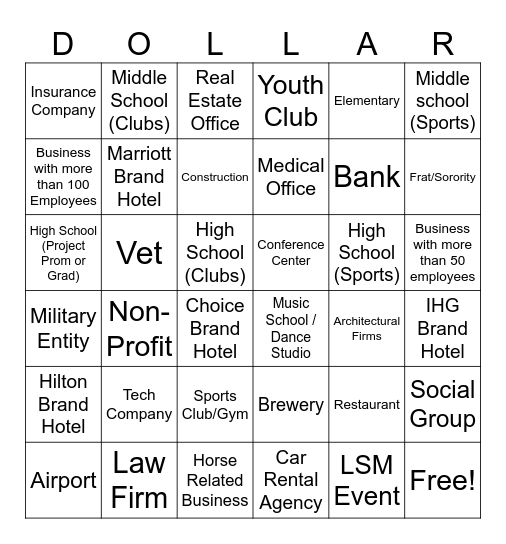 Prospecting Scavenger Hunt Bingo Card