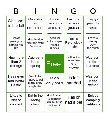 Find a HOPE Peer Mental Health Educator Who Bingo Card