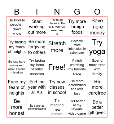 New Year's Bingo Board Bingo Card