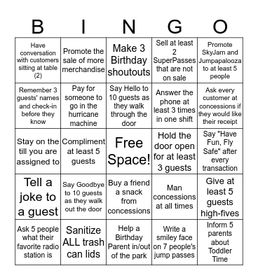 Cashier Bingo Card