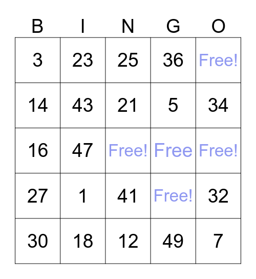 Number Bingo Card