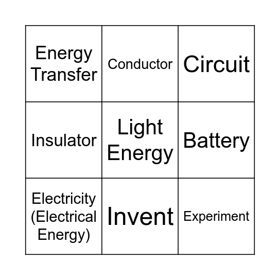 Energy Bingo Card