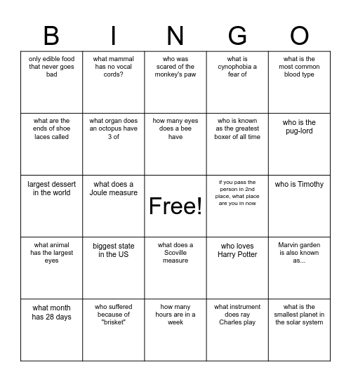 Untitled Bingo Card