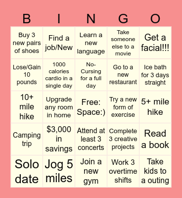 January-March 2024 Bingo Card Bingo Card