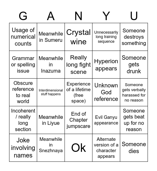 Evil Ganyu Bingo 2.2 Bingo Card