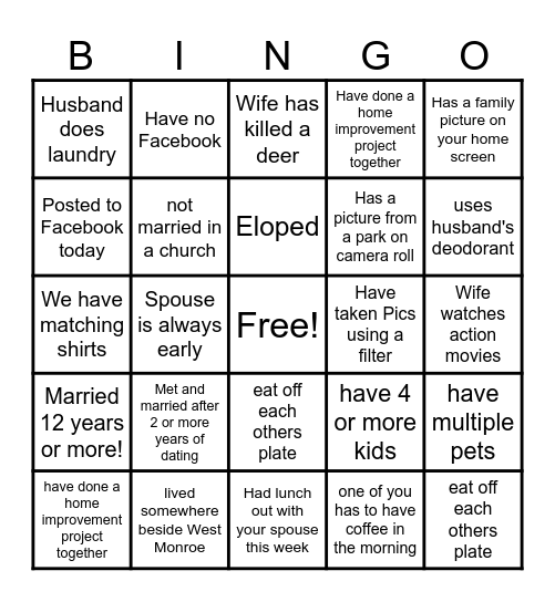 Marriage Retreat 2021 Bingo Card