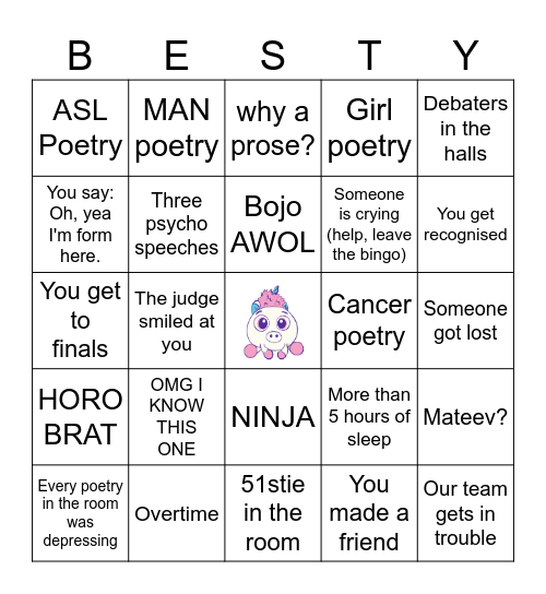 Poetry Bingo Card