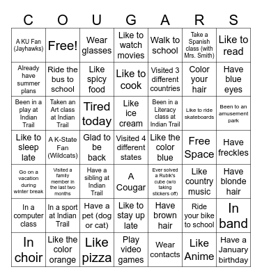 Computer Class Bingo Card