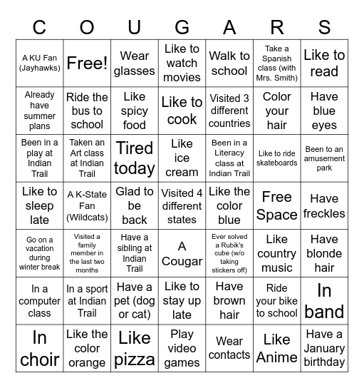 Computer Class Bingo Card