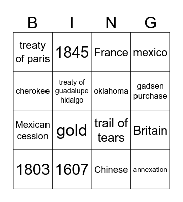 westward expansion Bingo Card