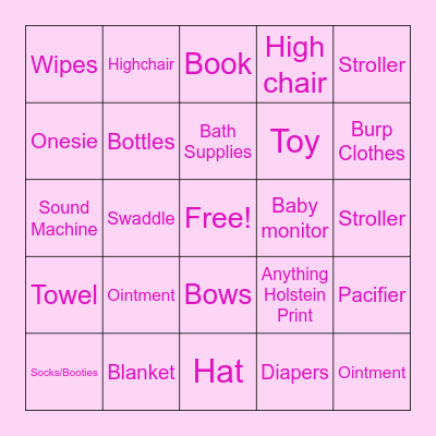 Baby Shower Bingo Card
