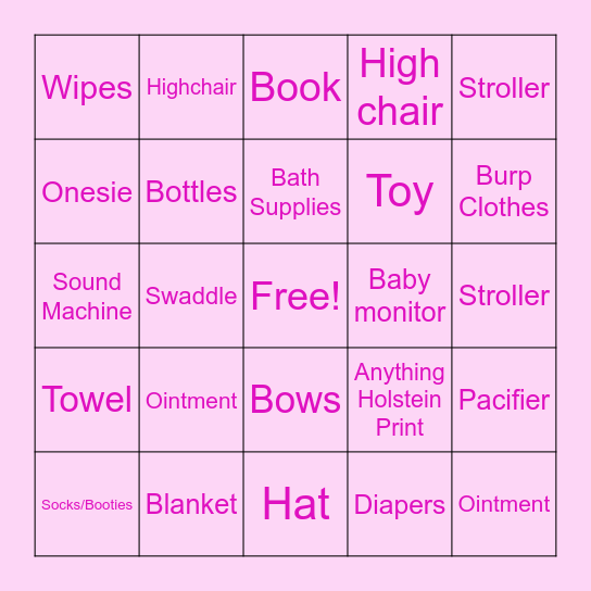 Baby Shower Bingo Card