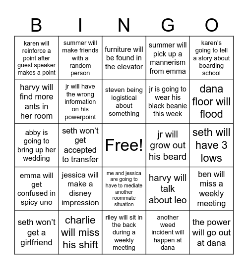 res life bingo Card