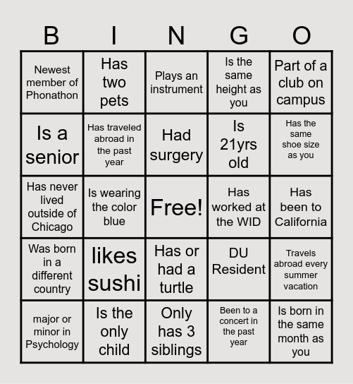 Untitled Bingo Card