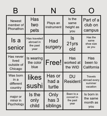 GUESS WHO... Bingo Card