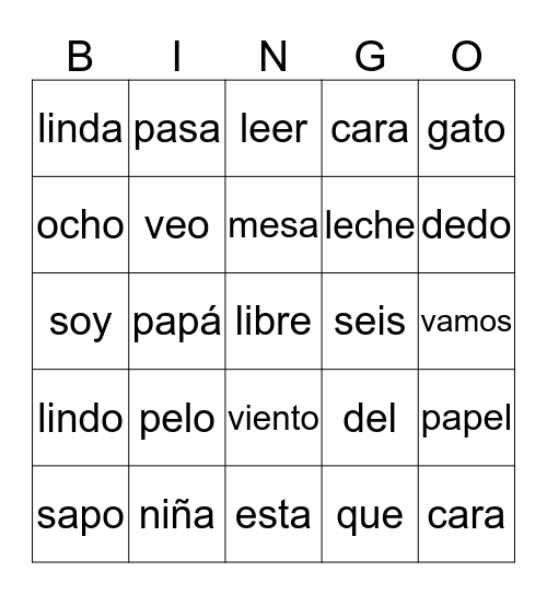Palabras de uso frecuente Bingo Card