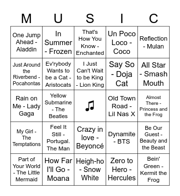 Music #2 Bingo Card