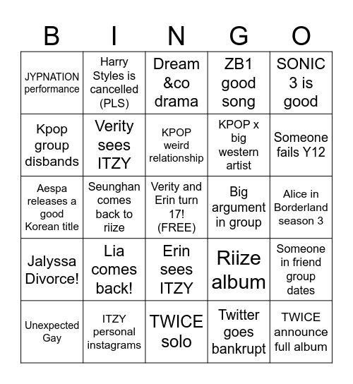 2024 BINGO Preditciotns Bingo Card