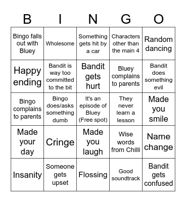 Bluey Bingo Card
