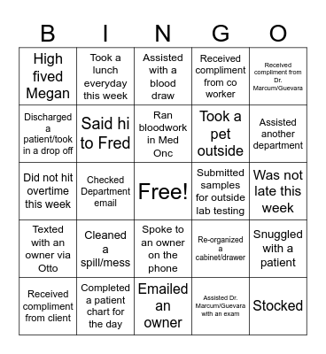 Veterinary Bingo Card