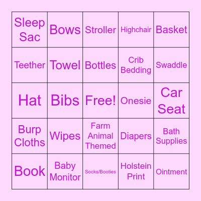 Baby Shower Bingo Card