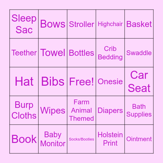 Baby Shower Bingo Card