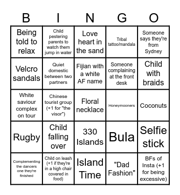 Fiji Drinking Bingo Card