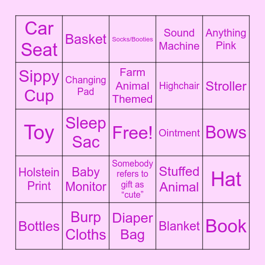Baby Shower Bingo Card