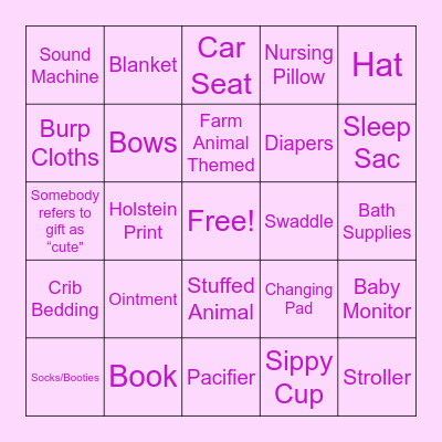Baby Shower Bingo Card