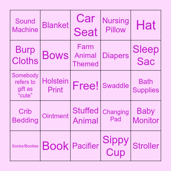 Baby Shower Bingo Card