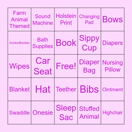 Baby Shower Bingo Card