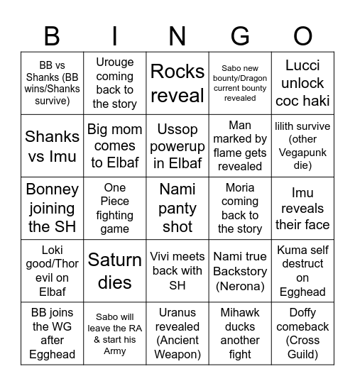 Chestnut Bingo Card