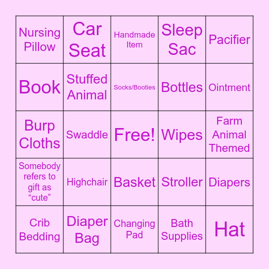 Baby Shower Bingo Card