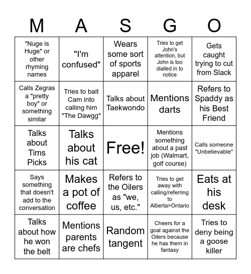 Mason Bingo Card