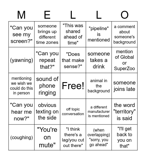 Mello Meeting Bingo Card